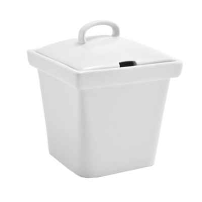 FOH DBO086WHP22 15 Oz. Square Porcelain Mod Pot with Notched Lid