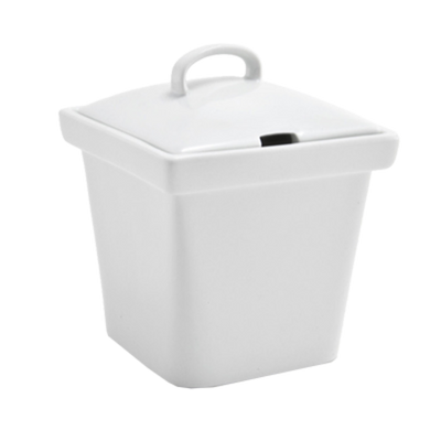 FOH DBO086WHP22 15 Oz. Square Porcelain Mod Pot with Notched Lid