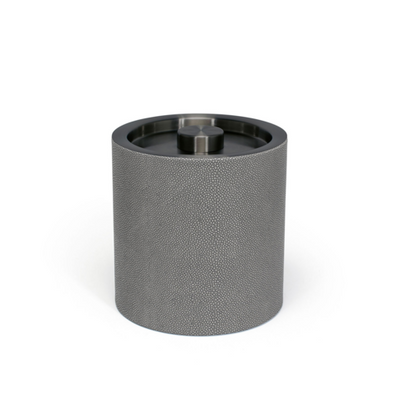 FOH RIB040GYL21 3.5 Qt. Gray Faux Leather Round Ice Bucket with Lid