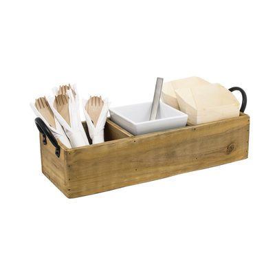 FOH TCS013NAW21 3 Square Compartment Rustic Wood Condiment Holder with Handles