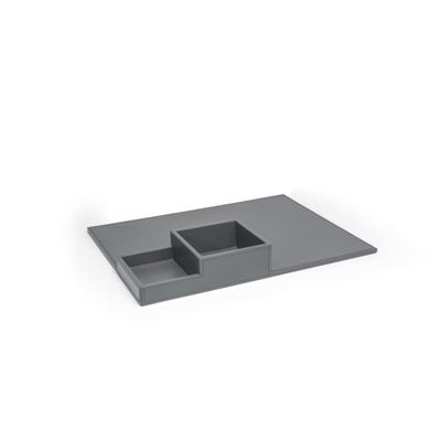 FOH RRT025GYL21 15.5&quot; W x 11.75&quot; D x 2&quot; H Smoke Faux Leather Rectangular Flat Tray