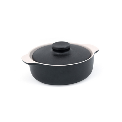 FOH DBO132BKC21 21 Oz. Black Round Ceramic Kiln Ovenware Dish with Lid
