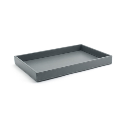 FOH RRT015GYL21 15" W x 10" D x 1.5" H Smoke Faux Leather Rectangular Tray