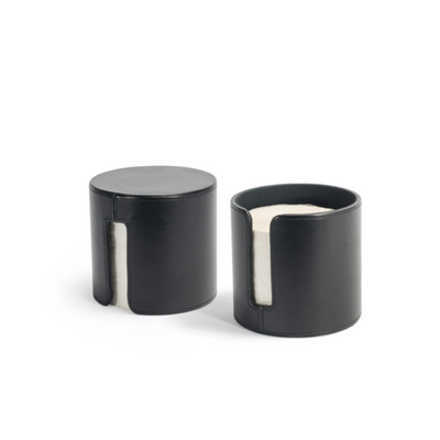 FOH RRH001BKL21 5" H x 5.25" W x 5.25" D Black Faux Leather Round Toilet Paper Holder