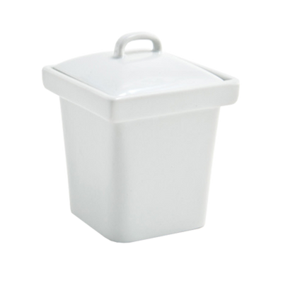 FOH DBO075WHP22 4 Oz. Square Porcelain Mod Pot with Lid