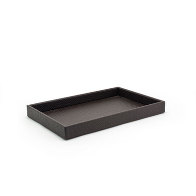FOH RRT018BRL21 15" W x 10" D x 1.5" H Brown Faux Leather Rectangular Tray