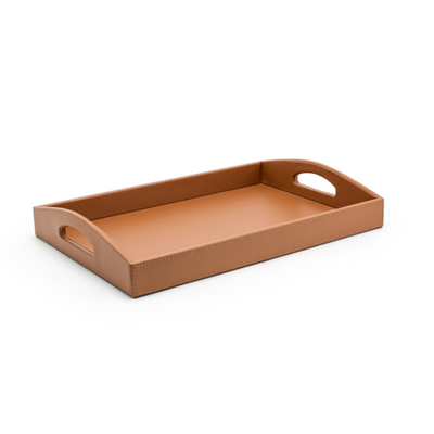 FOH RRT014TAL21 16" W x 11" D x 2.75" H Saddle Faux Leather Rectangular Tray with Handle