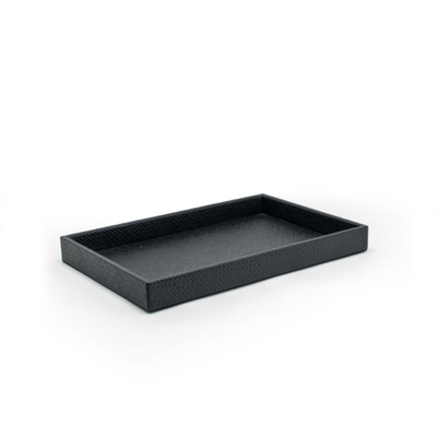 FOH RRT018BKL21 15" W x 10" D x 1.5" H Black Faux Leather Rectangular Tray