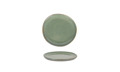 FOH DAP082GRP23 6" Dia. Green Porcelain Round Coupe Reactive Artefact Plate
