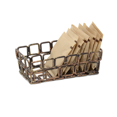 FOH BBK046GOI22 1.5" H x 4.5" W x 2.5" D Copper Finish Iron Wireware Coppered Link Sugar Packet Holder