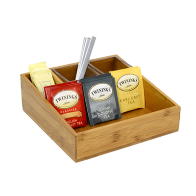 FOH RAH002BBB11 3"H x 8.25" x 8.25" Natural Bamboo 3-Compartment Square Bali Coffee or Accessory Holder