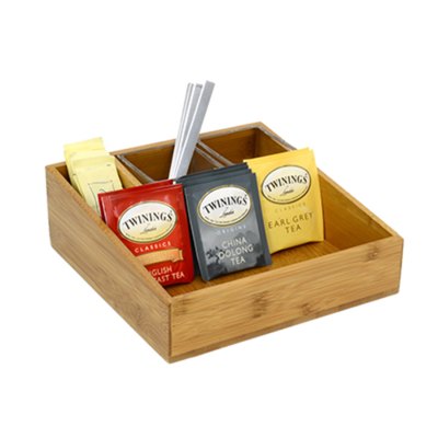 FOH RAH002BBB11 3"H x 8.25" x 8.25" Natural Bamboo 3-Compartment Square Bali Coffee or Accessory Holder