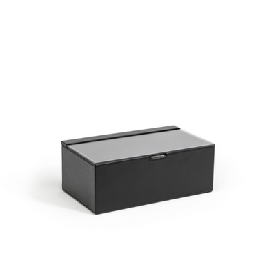 FOH RAH011BKL20 3.5" H x 5.25" W x 9.5" D Black Faux Leather Rectangular Box with Clear Lid