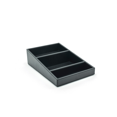 FOH RRT021BKL20 14.75" W x 9.75" D x 4" H Brown Faux Leather Rectangular Tiered Tray