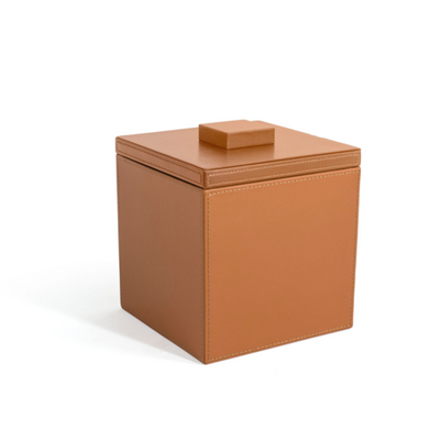 FOH RIB001TAL11 3.5 Qt. Tan Faux Leather Square Ice Bucket with Lid