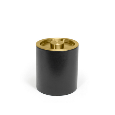 FOH RIB062BKL21 2 Qt. Black Faux Leather Round Ice Bucket with Lid