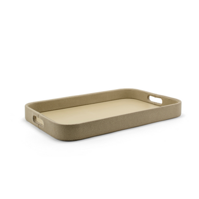 FOH RRT017BEL20 18" W x 12" D x 1.75" H Dune Faux Leather Rectangular Tray