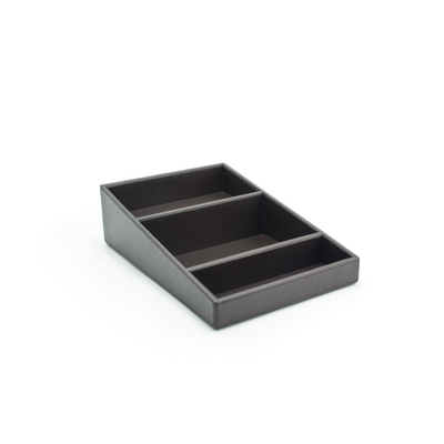 FOH RRT021BRL20 14.75" W x 9.75" D x 4" H Brown Faux Leather Tiered Rectangular Tray