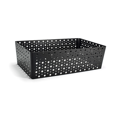 FOH BHO065BKI20 20" W x 12" D x 6" H Matte Black Powder-Coated Iron Rectangular Full Size Buffet Building Blocks Dots Housing Only