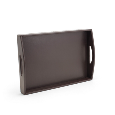 FOH RRT014BRL21 16" W x 11" D x 2.75" H Brown Faux Leather Rectangular Tray with Handle
