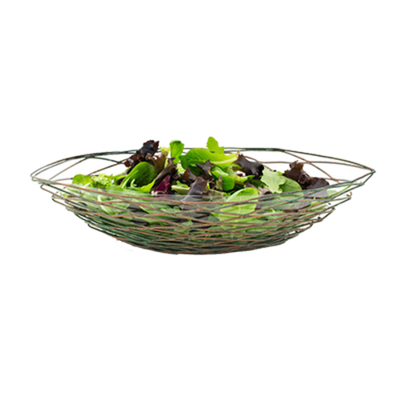 FOH BBK043PTI22 16" x 8" x 3.75" H Powder-Coated Iron Round Hand-Fused Crescent Patina Wireware Basket