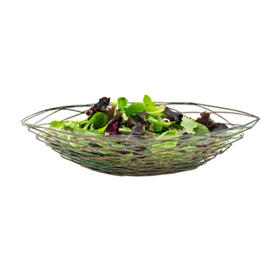 FOH BBK043PTI22 16" x 8" x 3.75" H Powder-Coated Iron Round Hand-Fused Crescent Patina Wireware Basket