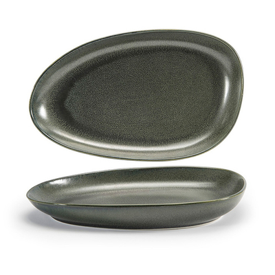 FOH DDP062DGP22 11" W Oval Porcelain Sage Kiln Plate
