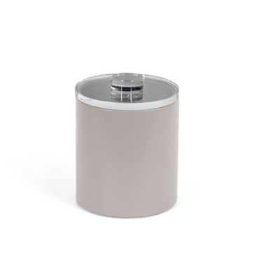FOH RIB064BEL21 2 Qt. Beige Faux Leather Round Ice Bucket with Lid
