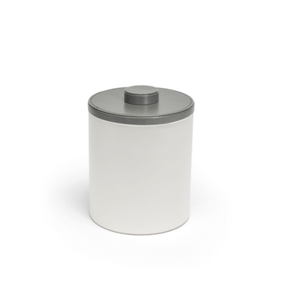 FOH RIB058WHL21 2 Qt. White Faux Leather Round Ice Bucket with Lid