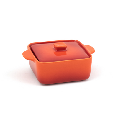 FOH DBO136ORC23 8 Oz. Orange Square Ceramic Kiln Ovenware Dish with Lid