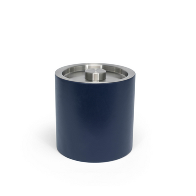 FOH RIB027BLL21 3.5 Qt. Blue Faux Leather Round Ice Bucket with Lid
