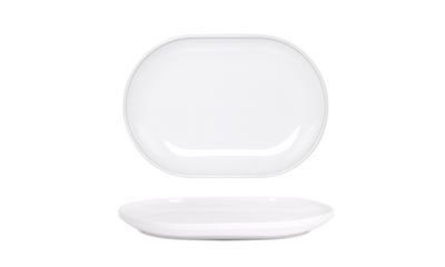 FOH DDP096WHP21 13" W White Oval Porcelain Bevel Plate