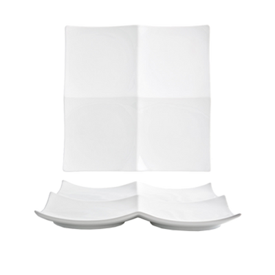 FOH DOS019WHP21 12" W Square Porcelain Flared Origami Plate