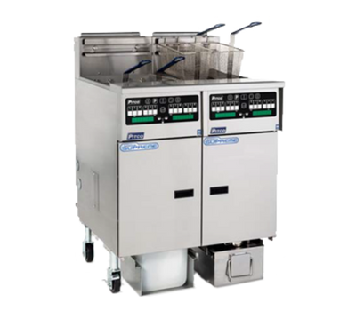 Pitco SSHLV14C-2/14T/FD-NG 46.88" W Stainless Steel Natural Gas Solstice Supreme Reduced Oil Volume Fryer System - 109,500 BTU
