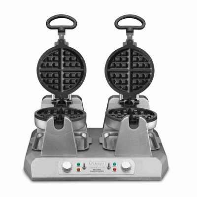 Waring WW250BX2 7" Dia. Heavy Duty Die Cast Housing Double Side-By-Side Commercial Belgian Waffle Maker - 208 Volts