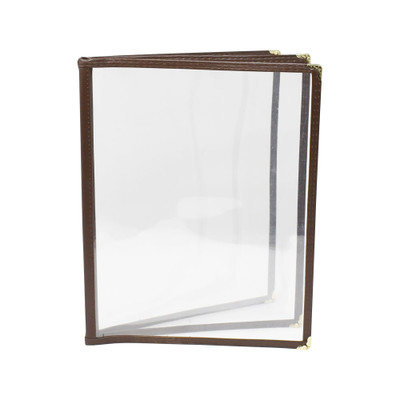 Omcan USA 39805 9.25"W x 11.75"H Brown Plastic 3 Page Menu Holder