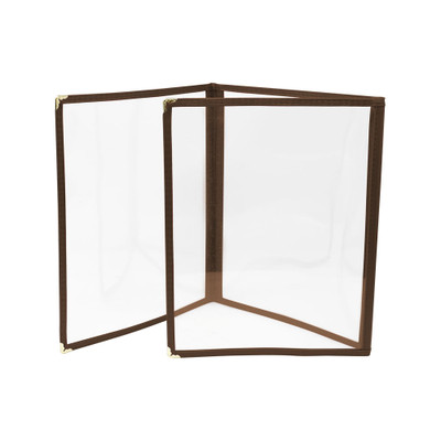 Omcan USA 39801 9.25"W x 11.75"H Brown Plastic Triple Fold Menu Holder