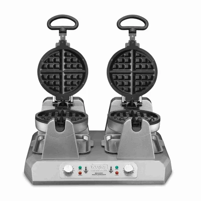 Waring WW250X2 7" Dia. Heavy Duty Die Cast Housing Double Side-By-Side Commercial Belgian Waffle Maker - 120 Volts