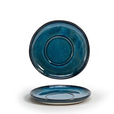 FOH DCS064BLP23 6" Dia. x 0.5" Indigo Porcelain Reactive Finish Round Artefact Saucer