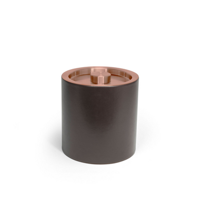 FOH RIB074BRL21 3.5 Qt. Brown Faux Leather Round Ice Bucket with Lid