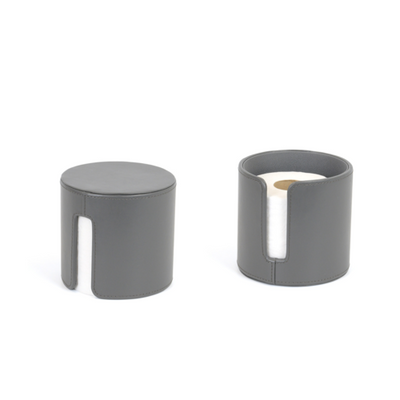 FOH RRH001GYL21 5" H x 5.5" W x 5.25" D Smoke Faux Leather Round Toilet Paper Holder