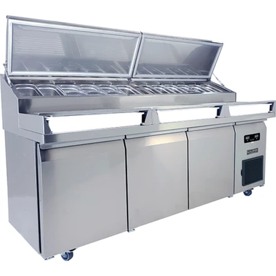 U-Line UCPT588-SS61A 3 Doors U-Line Commercial Refrigerated Prep Table with Sealed Condiment Rail - 115 Volts