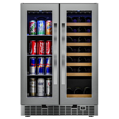 Koolmore KM-CWB1830-SS 4 Cu. Ft. Black Stainless Steel 2 Glass Doors Undercounter Refrigerator - 110 Volts