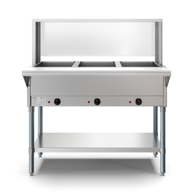 Koolmore KM-OWS-3SG 3 Pans Stainless Steel Electric Steam Table with Undershelf and Sneeze Guard