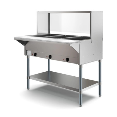 Koolmore KM-OWS-3SG 3 Pans Stainless Steel Electric Steam Table with Undershelf and Sneeze Guard