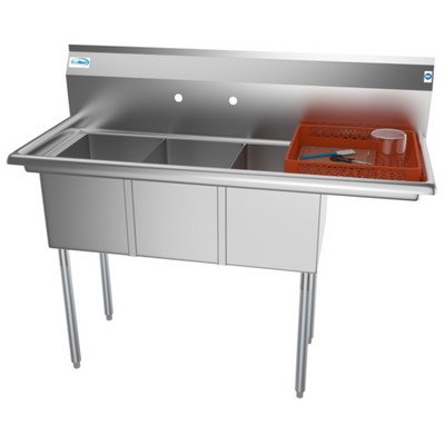 Koolmore SC121610-12R3 51" W 18 Gauge Galvanized 3 Compartments Sink