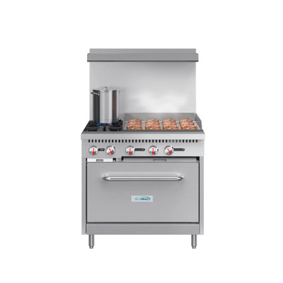 Koolmore KM-CRG36-LP 36" W Stainless Steel 2 Burners with 24" Griddle and Oven Liquid Propane Commercial Range