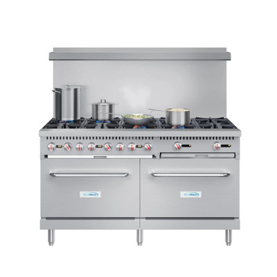 Koolmore KM-CR60-NG 60" W Stainless Steel 10 Burners with 2 Ovens Natural Gas Commercial Range