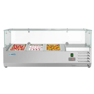 Koolmore SCDC-3P-SSL 39.9" W Stainless Steel Double Tempered Glass Food Guard (3) 1/3 Pan Refrigerated Countertop Prep Unit - 115 Volts