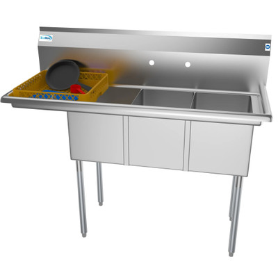 Koolmore SC121610-12L3 51" W 18 Gauge Galvanized 3 Compartments Sink